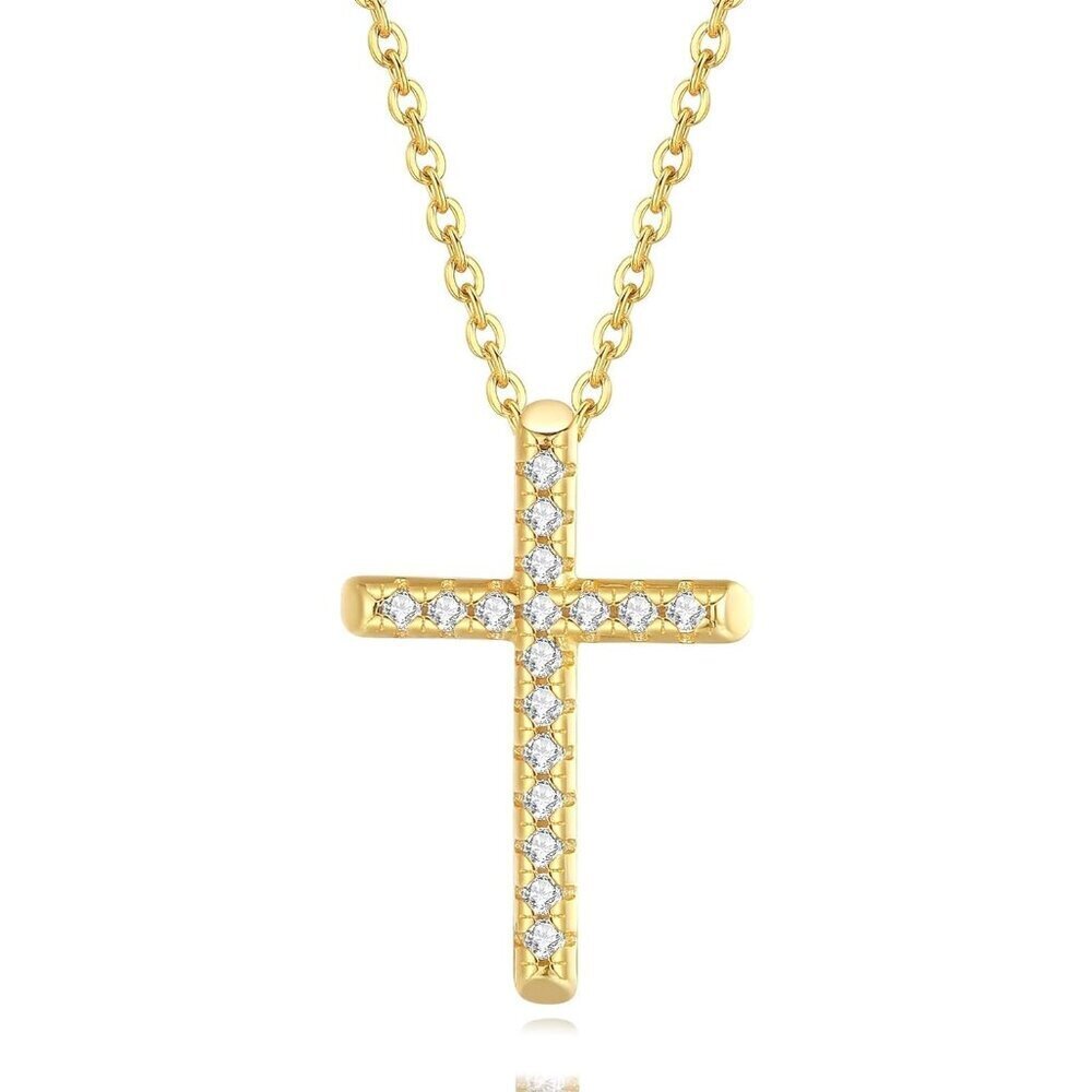 🆕 Women Gold Diamond Cross Necklace Small Sterling Cubic Zirconia Stone Jewelry